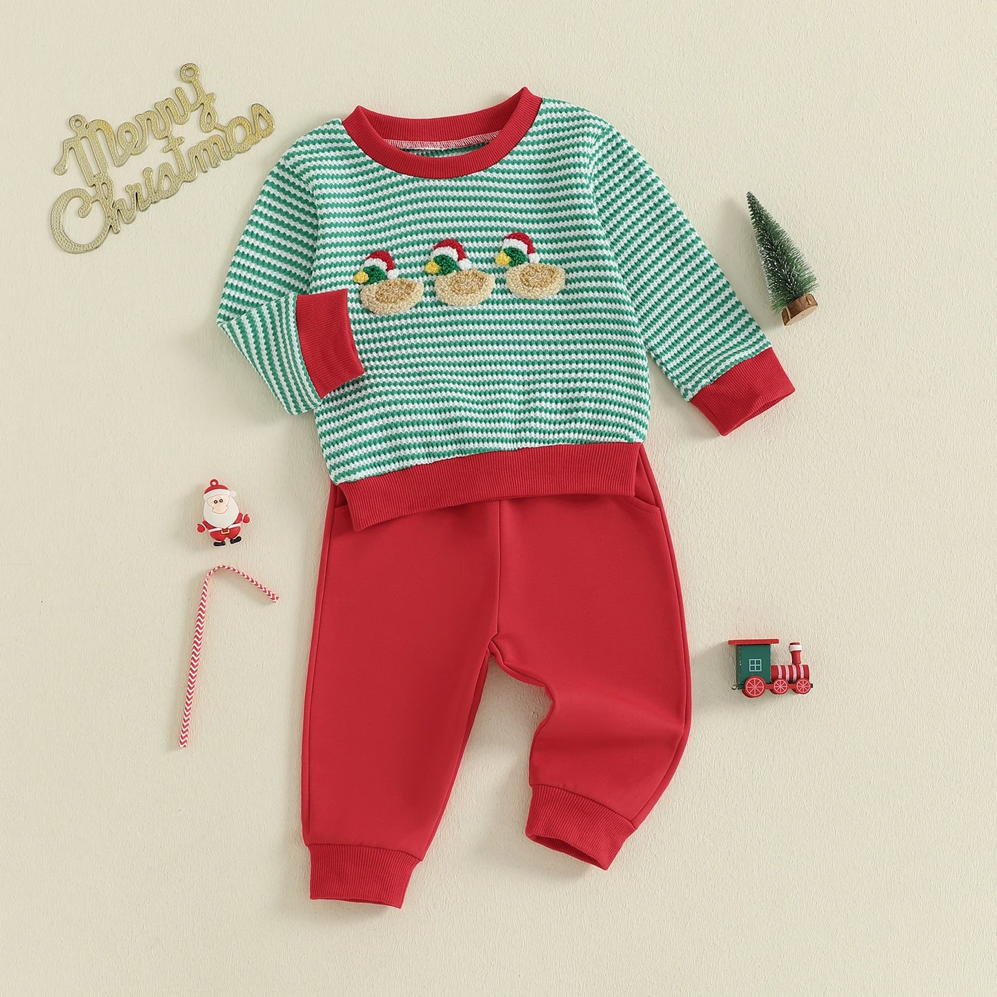 Baby Boy Duck Embroidery Tracksuit Set, Long Sleeve & Pants
