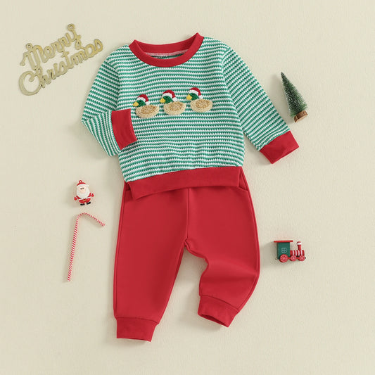 Baby Boy Duck Embroidery Tracksuit Set, Long Sleeve & Pants