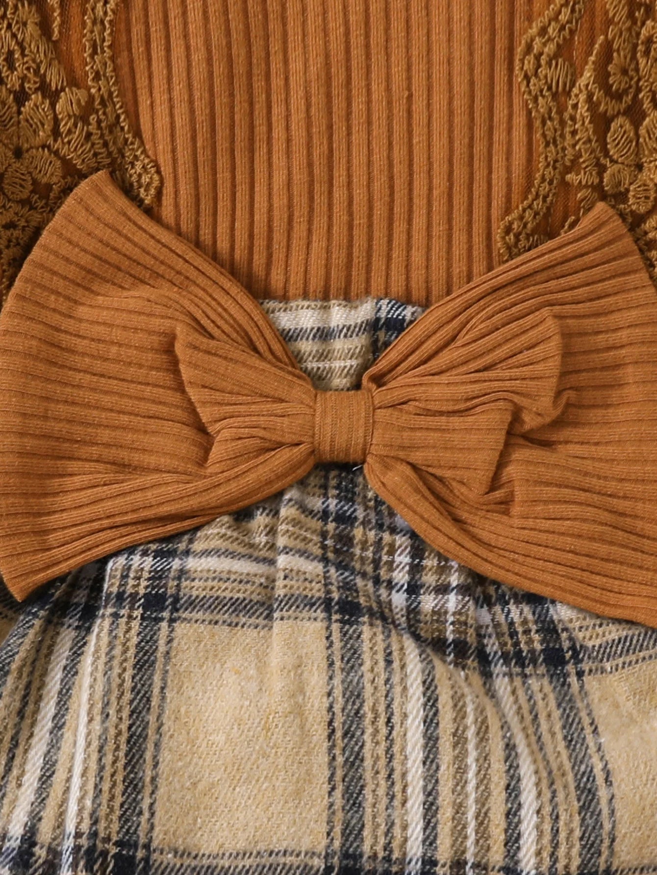 Plaid Long Sleeve Jumpsuit with Bow for Baby Girls 0-18M