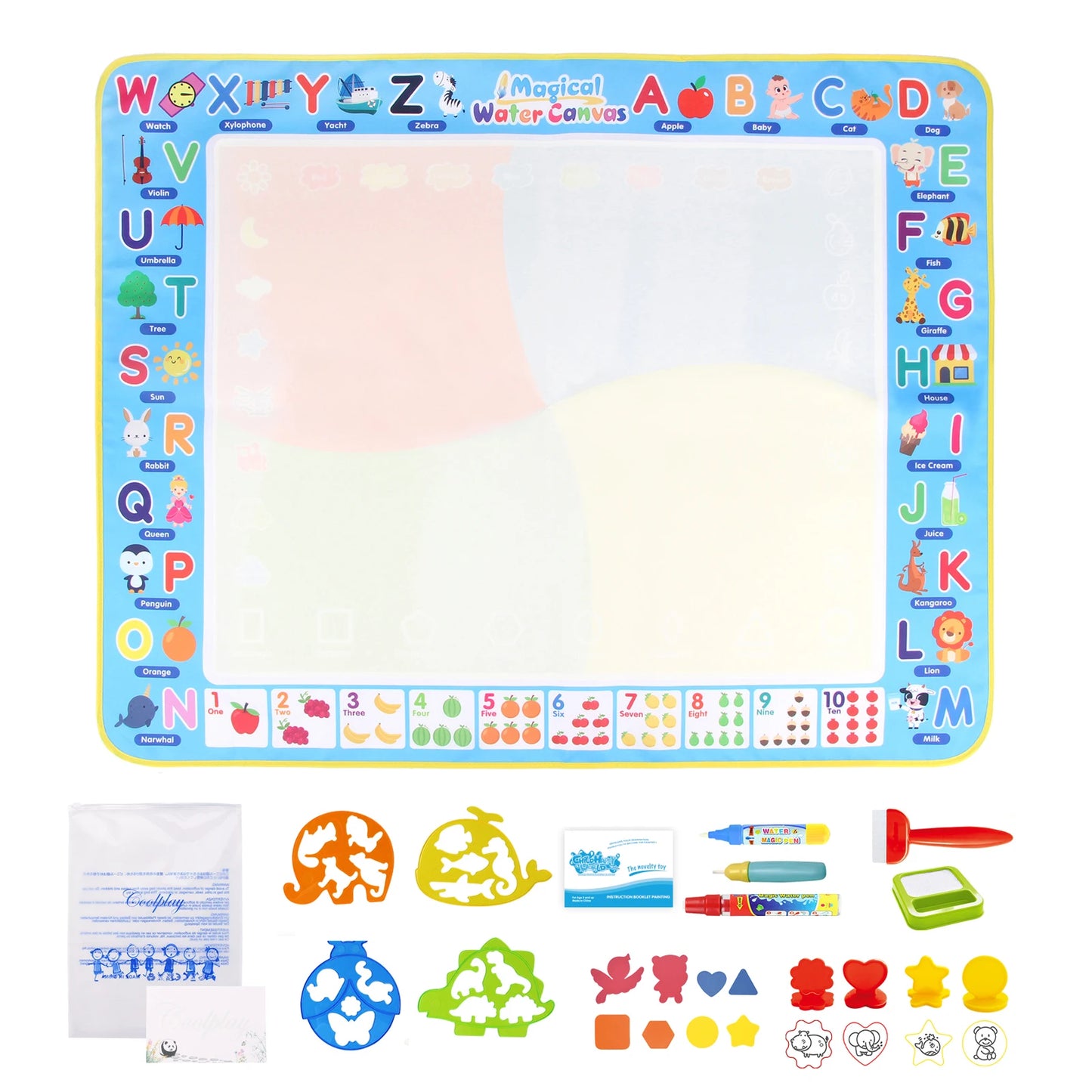 Water Drawing Mat for Kids with Reusable Magic Pens