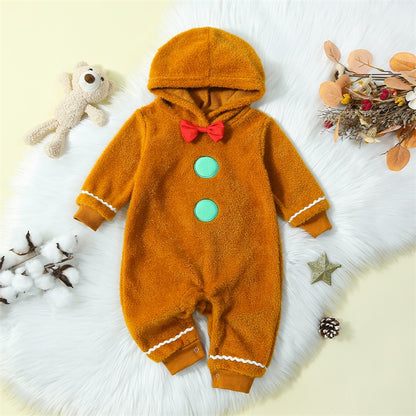 Christmas Fuzzy Hooded Jumpsuit for Infants 0-24M