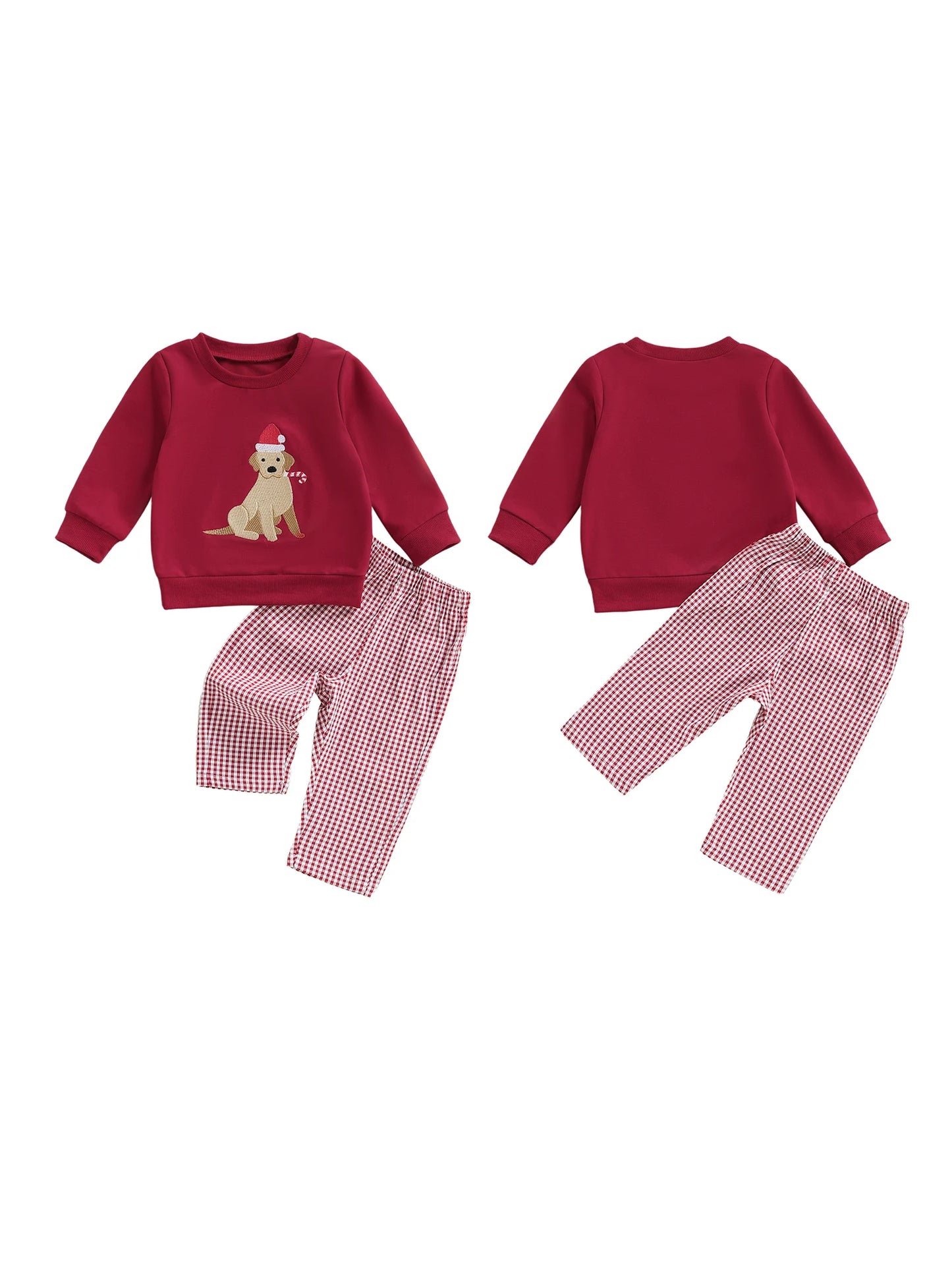 Toddler Christmas Dog Embroidered Sweatshirt and Pants Set