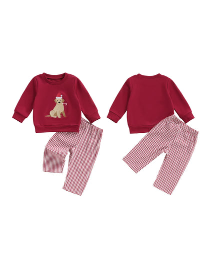 Toddler Christmas Dog Embroidered Sweatshirt and Pants Set