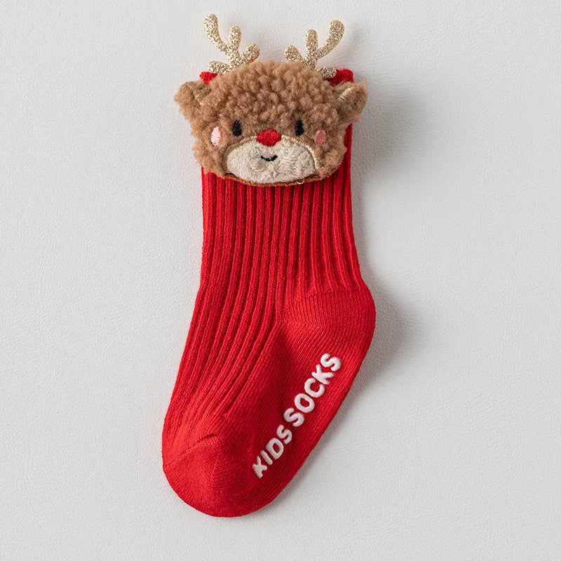 Toddler Christmas Anti-Slip Socks with Santa Design, 0-3 Years