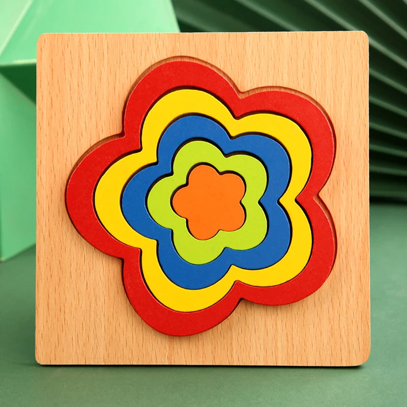 Colorful 3D Wooden Geometric Shapes Puzzle for Kids