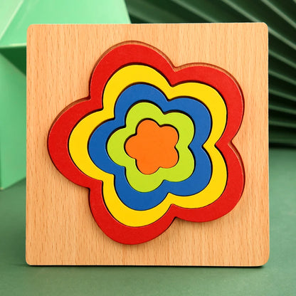 Colorful 3D Wooden Geometric Shapes Puzzle for Kids