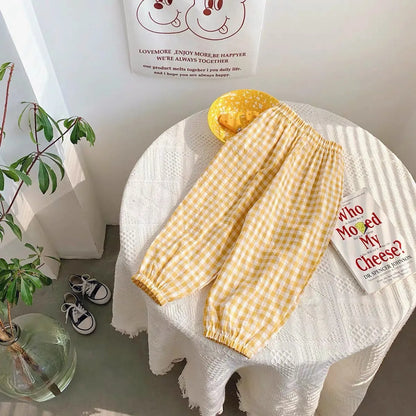 Plaid Mosquito-Proof Pants for Baby Girls - Lightweight Casual Trousers