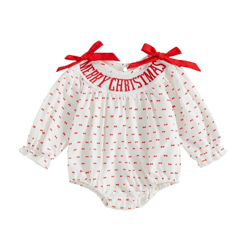 Newborn Baby Girl Christmas Santa Print Long Sleeve Romper