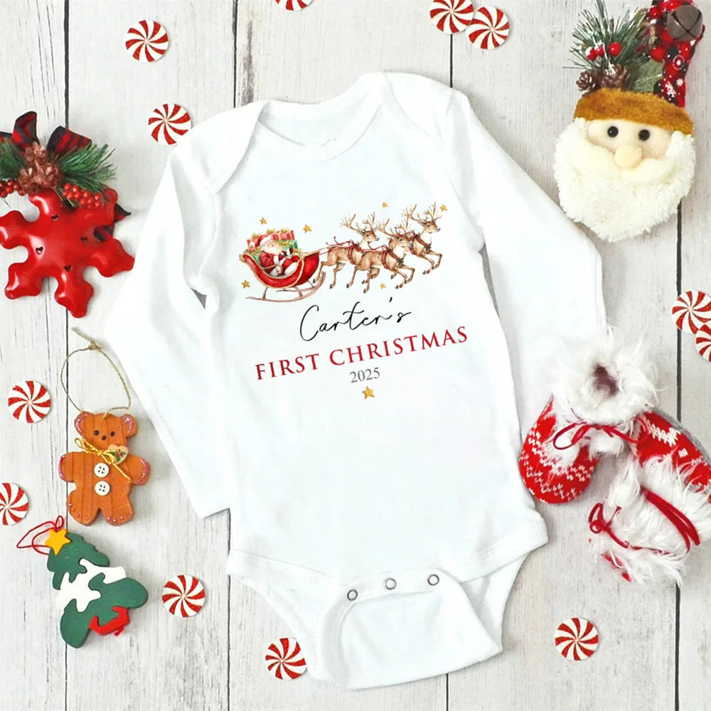 Personalized Baby's First Christmas Long Sleeve Romper