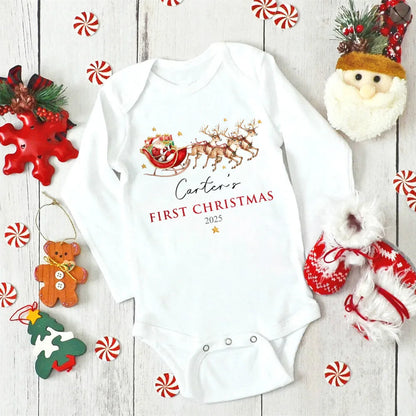 Personalized Baby's First Christmas Long Sleeve Romper