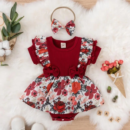Cotton Striped Baby Girl Dress with Bowknot Headband