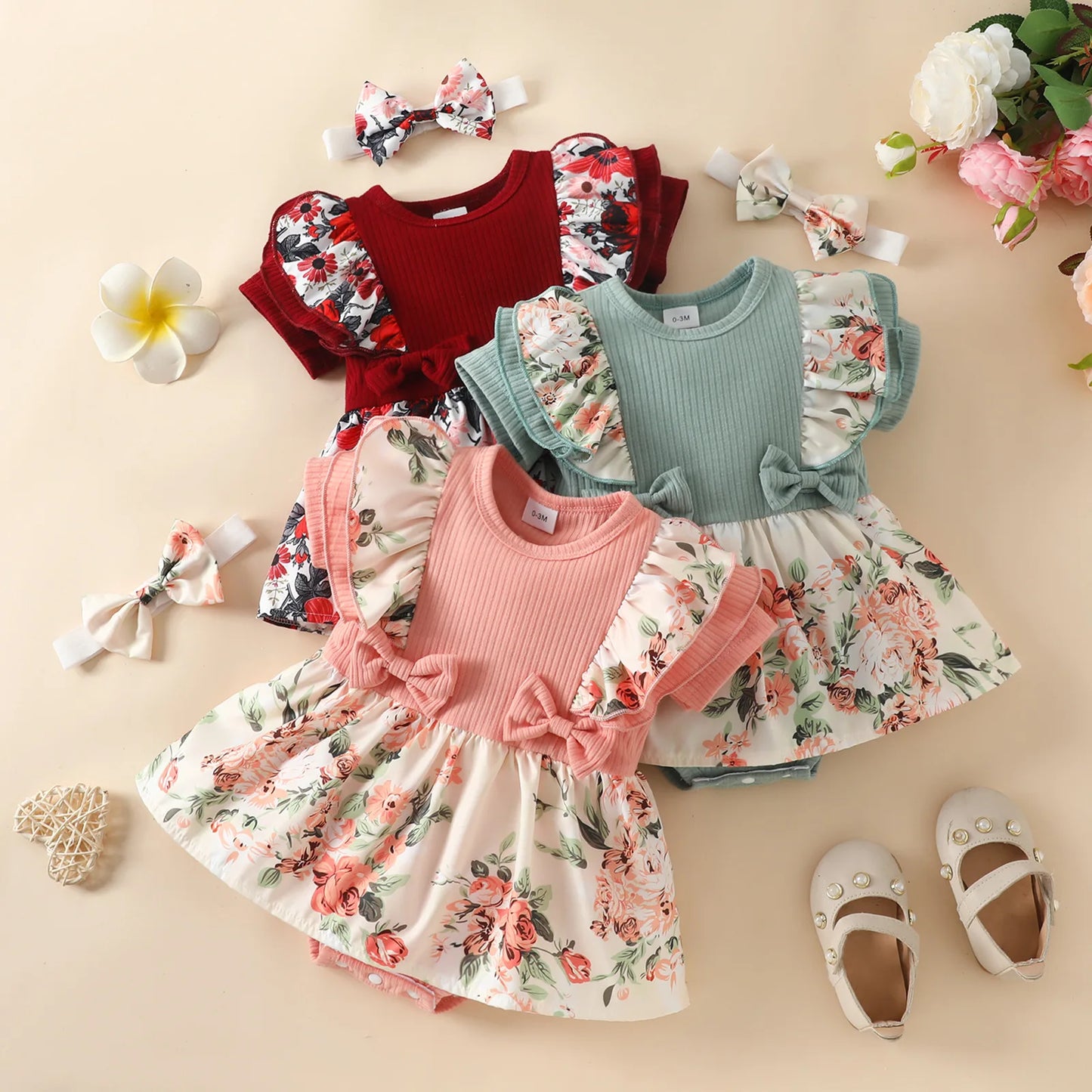 Cotton Striped Baby Girl Dress with Bowknot Headband