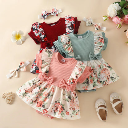 Cotton Striped Baby Girl Dress with Bowknot Headband