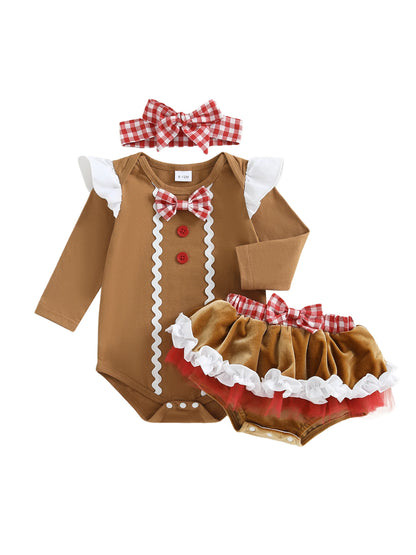 Newborn Baby Girl Gingerbread Christmas Romper & Headband Set