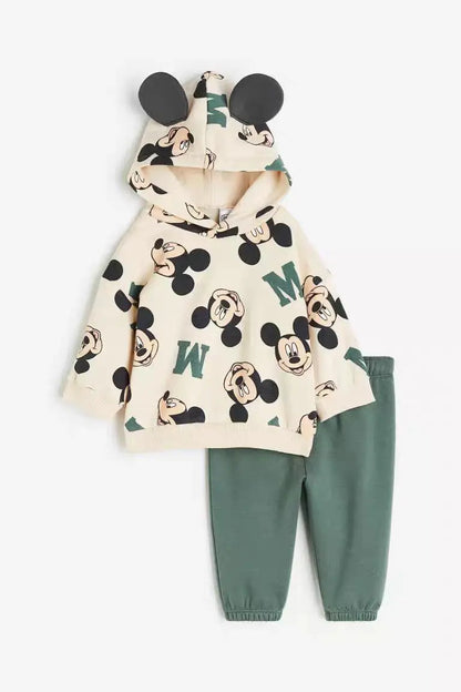 Kids Mickey and Minnie Cartoon Hooded Sweatshirt and Leggings Set