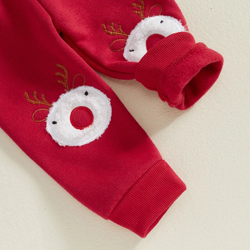 Reindeer Embroidered Toddler Christmas Outfit 2-Piece Set