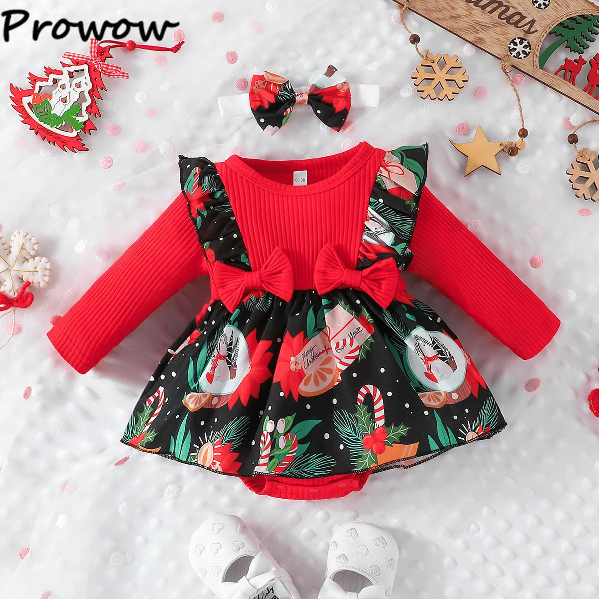 Tree Print Red Corduroy Baby Girl Dress for New Year's Eve