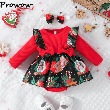 Tree Print Red Corduroy Baby Girl Dress for New Year's Eve