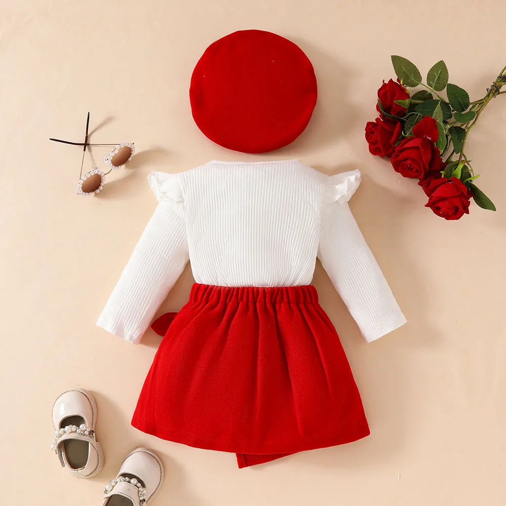 Toddler Girls Christmas Outfit Set with Bow Top and Skirt