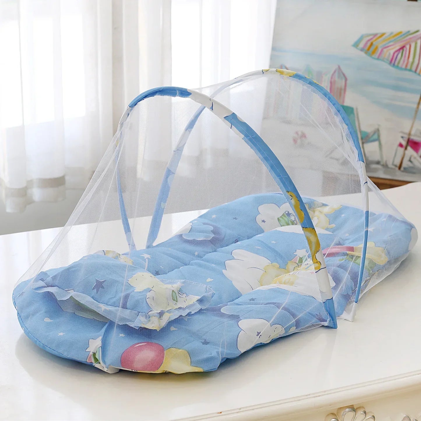 Foldable Baby Crib Mosquito Net with Cushions & Pillows