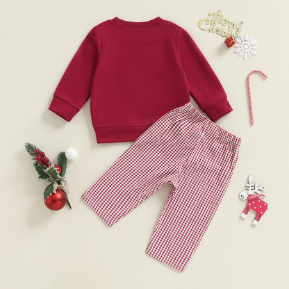 Toddler Boys' Dog Embroidered Sweatshirt & Plaid Pants Set
