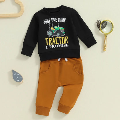 Toddler Boys Tractor Print Sweatshirt and Pants Outfit Set