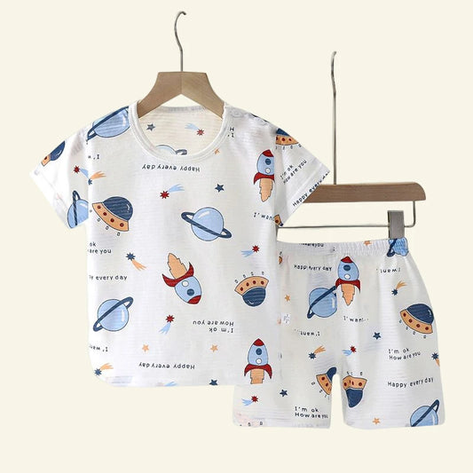 Cute Cartoon Baby Pajama Set - Short Sleeve Sleepwear