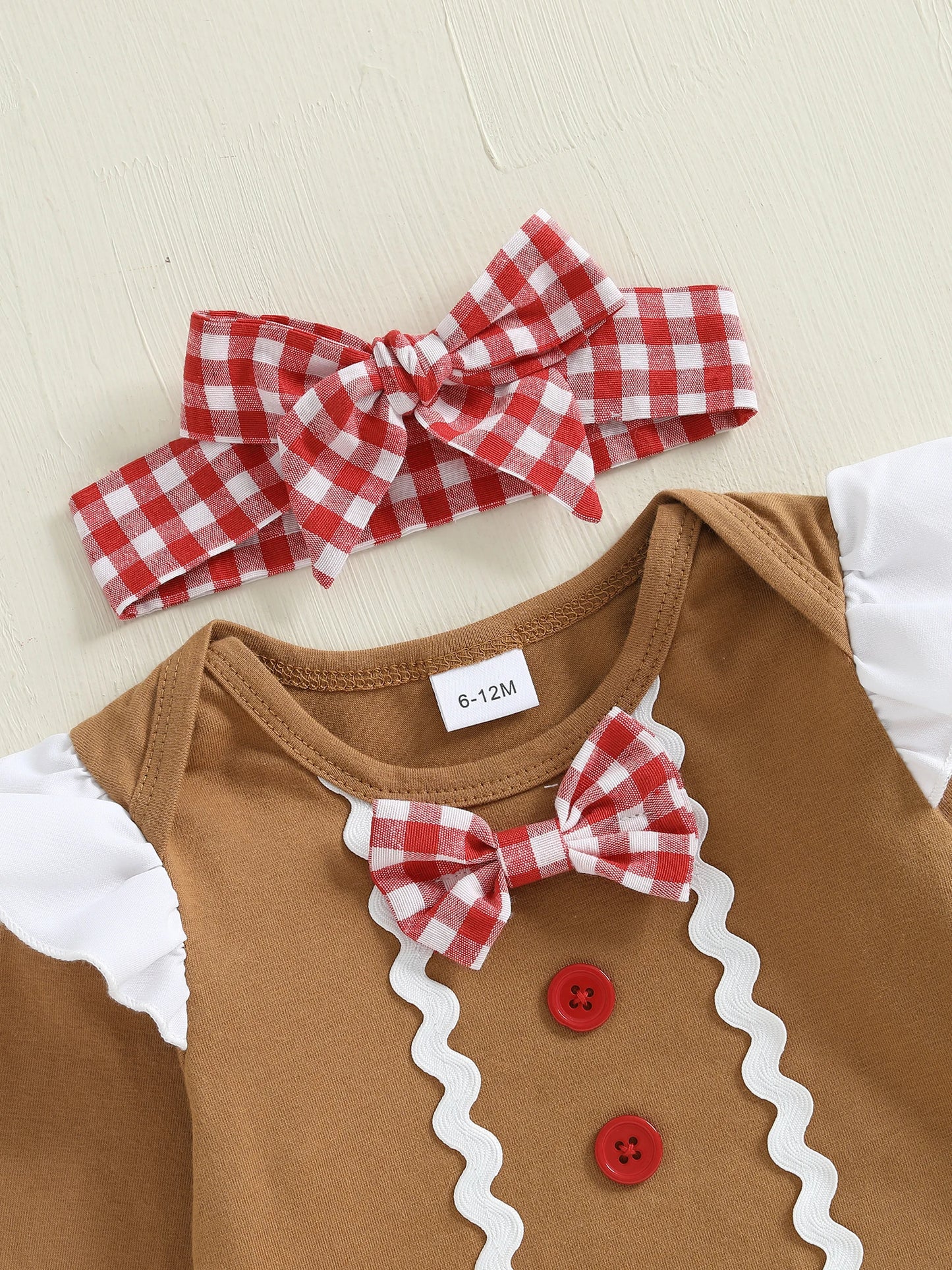 Newborn Baby Girl Gingerbread Christmas Romper & Headband Set
