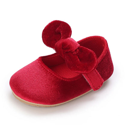 Red Baby Girl Bow Soft Sole Anti-Slip Walking Shoes