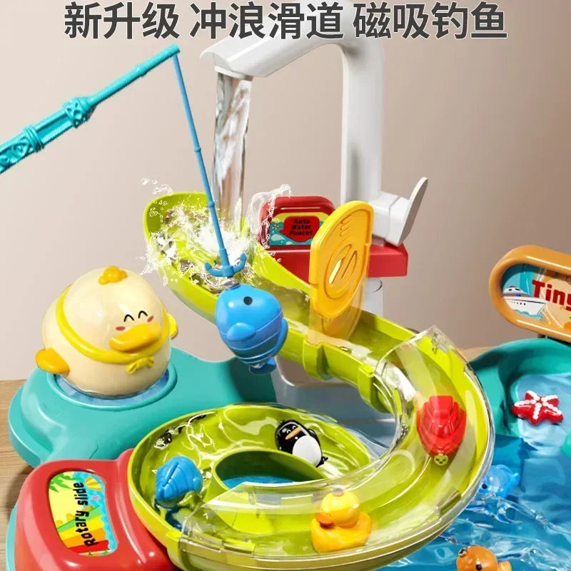 Kids Kitchen Dishwashing Basin & Fishing Pretend Play Set