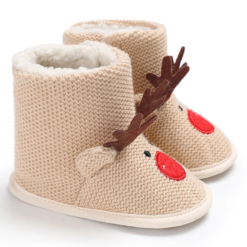 Santa Design Baby Booties with Anti-Slip Soles for Winter