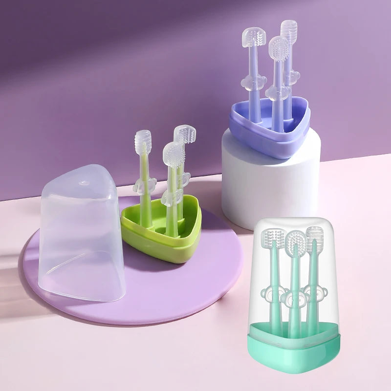 Silicone Baby Toothbrush and Tongue Cleaner with Storage Box