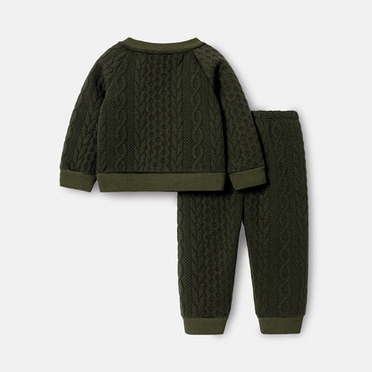 Baby Boy Cable Knit Sweatshirt & Pants Set - Soft & Cozy
