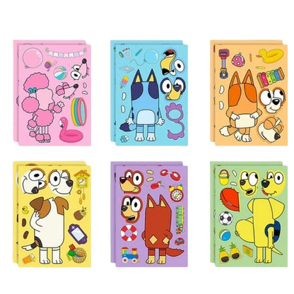 6/12/18 stk Bluey Anime tegneserie hundepuslespill-klistremerker Søte barn DIY-fargepuslespill Utdanningsklistremerker Morsomme leker for barn Gave