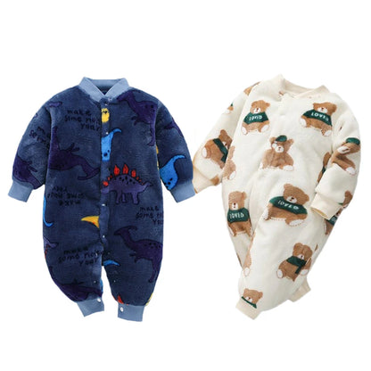 Soft Flannel Infant Jacket and Jumpsuit for Newborns 0-18 Months