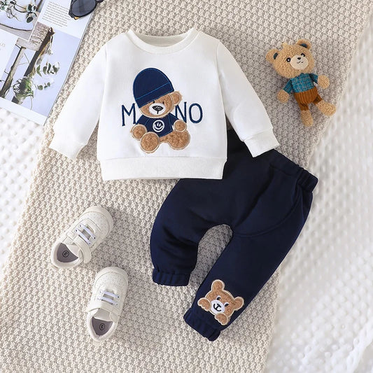 Casual Cartoon Bear Outfit for Infants 3-24 Months