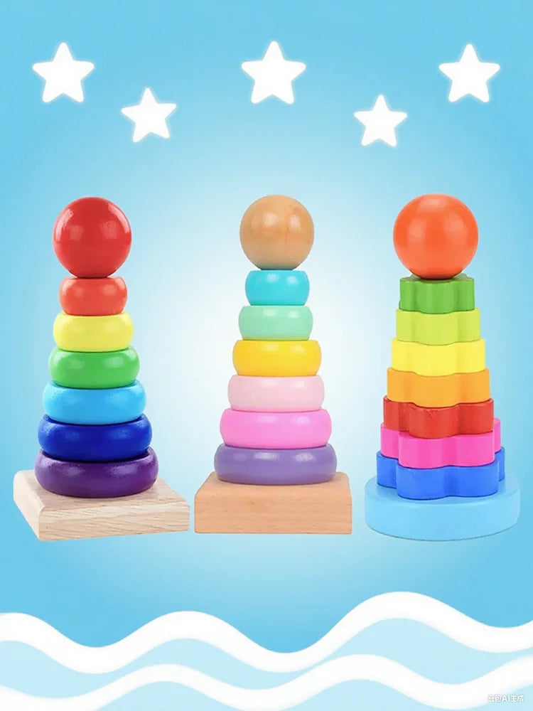 Colorful Wooden Rainbow Stacking Toy for Kids' Learning