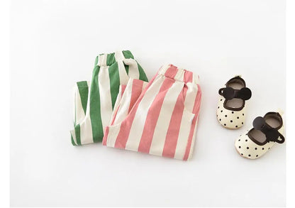 Kids' Loose Striped Cotton Pants with Pockets for Outdoor Play