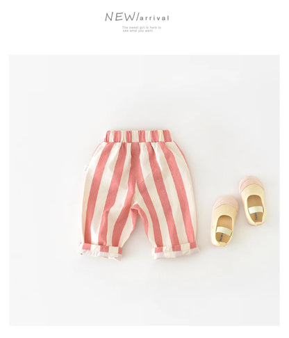 Kids' Loose Striped Cotton Pants with Pockets for Outdoor Play