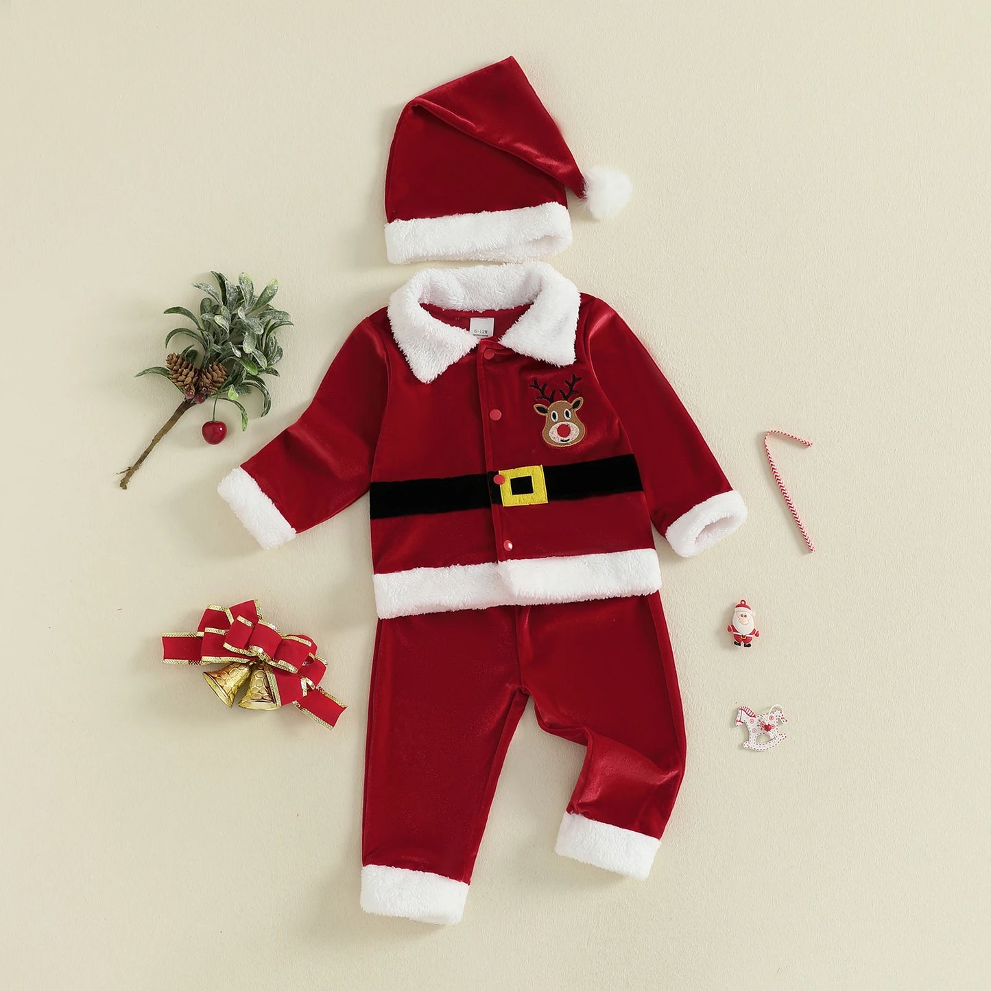 Velvet Christmas Outfit Set for Infant Boys and Girls