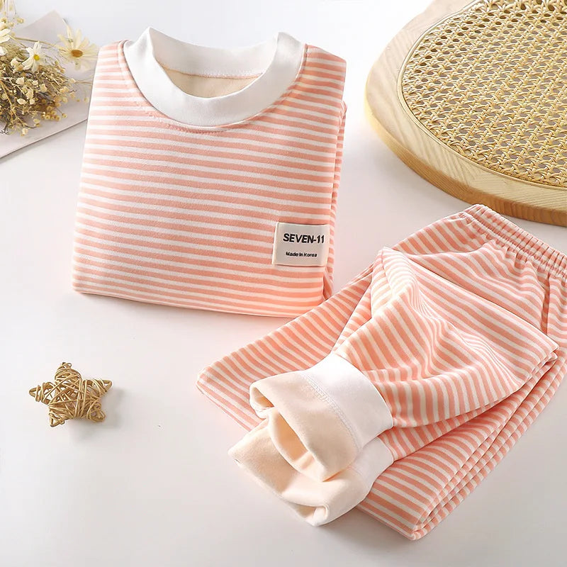 Warm Kids' Autumn/Winter Plush Top and Pants Set