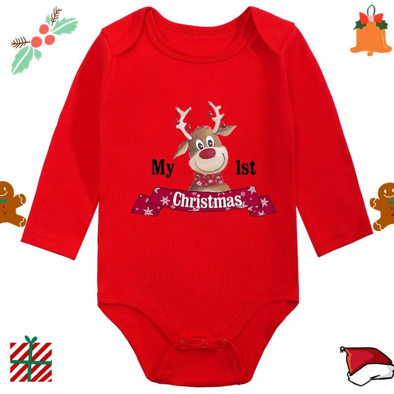 Santa Claus Elk Print Long Sleeve Baby Romper for Newborns