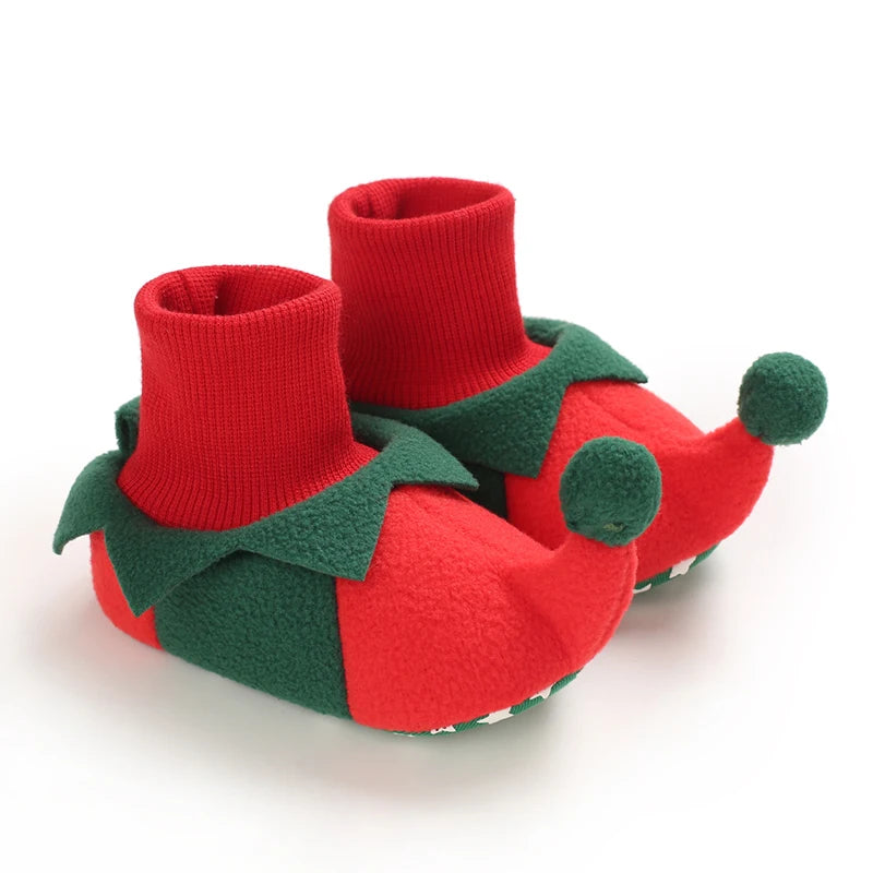 Santa Design Baby Booties with Anti-Slip Soles for Winter