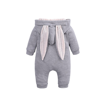 Rabbit Ears Hooded Baby Bodysuit with Zipper for Boys and Girls