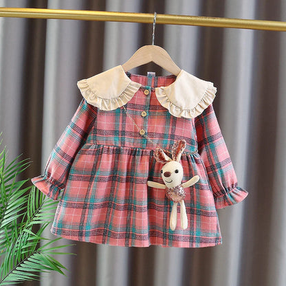 Checkered Peter Pan Collar Dress for Baby Girls
