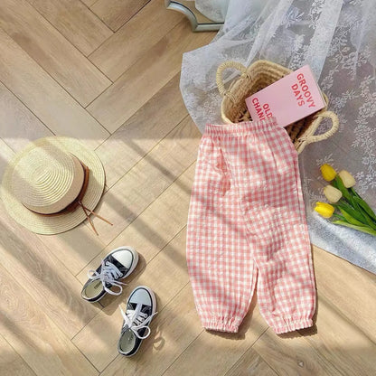 Plaid Mosquito-Proof Pants for Baby Girls - Lightweight Casual Trousers