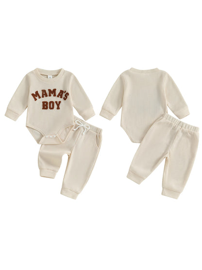 Baby Boy Embroidered Long Sleeve Romper and Pants Set