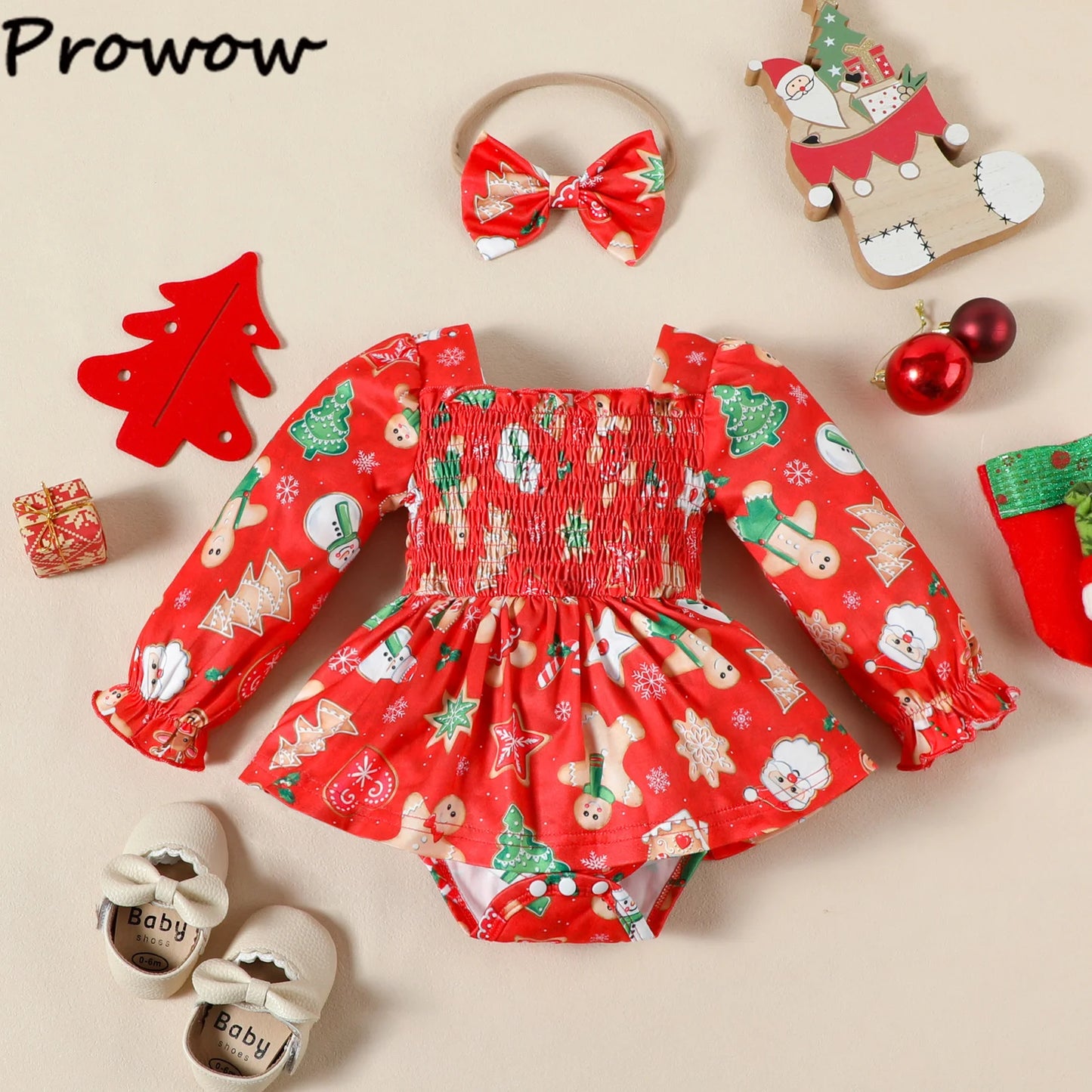 Tree Print Red Corduroy Baby Girl Dress for New Year's Eve