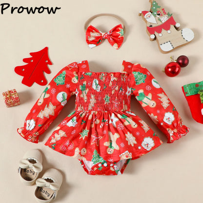 Tree Print Red Corduroy Baby Girl Dress for New Year's Eve