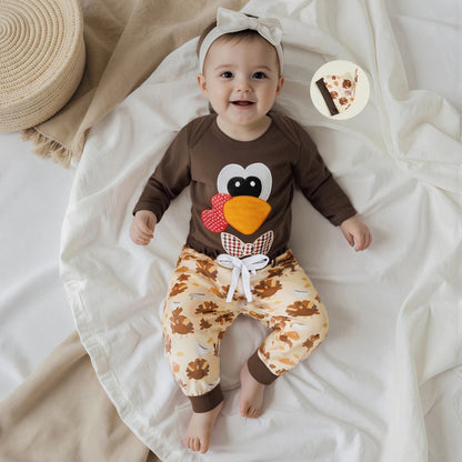 Newborn Thanksgiving Turkey Romper and Pants Set with Hat